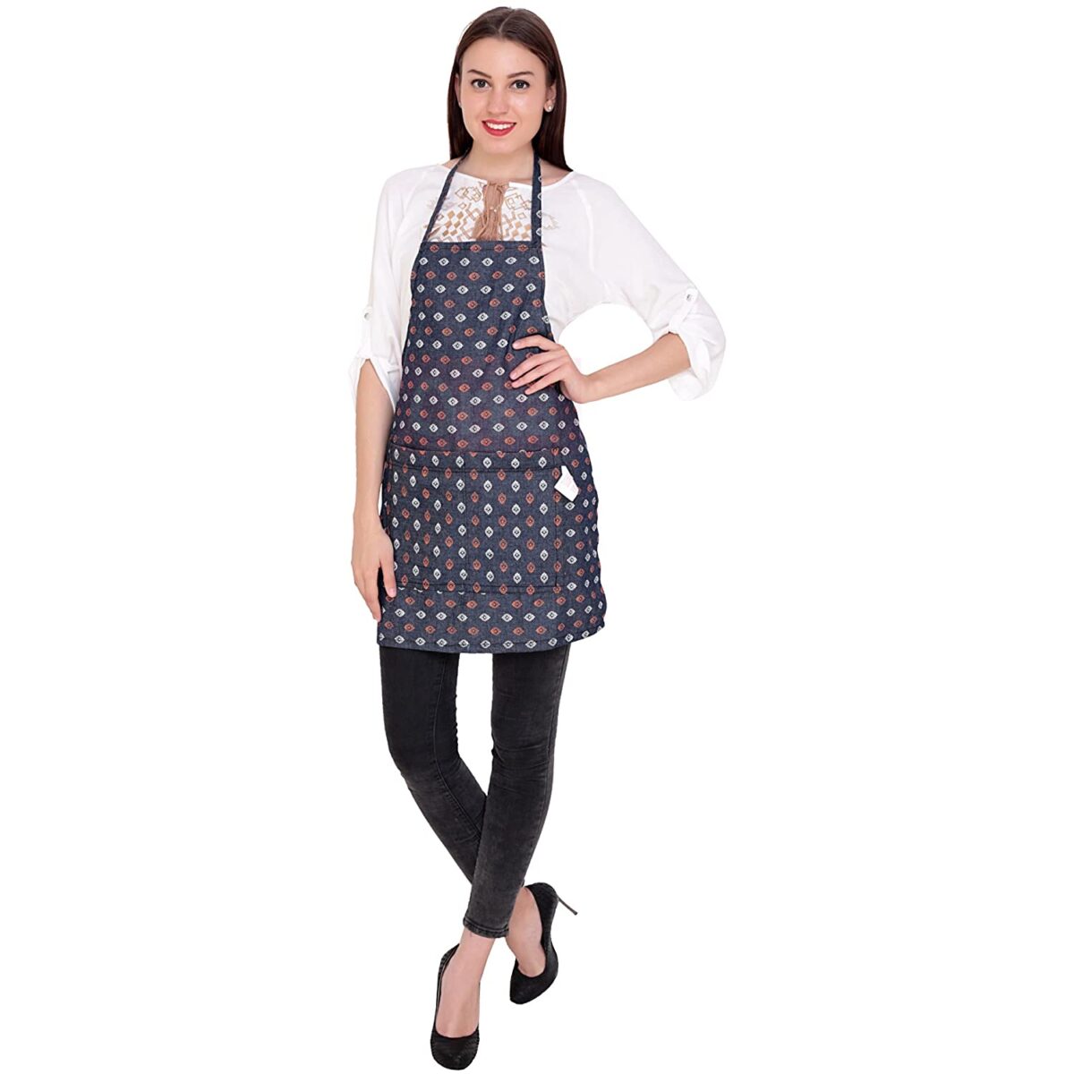 StyleCraft Denim Kitchen Apron with Pockets - Printed - Image 4