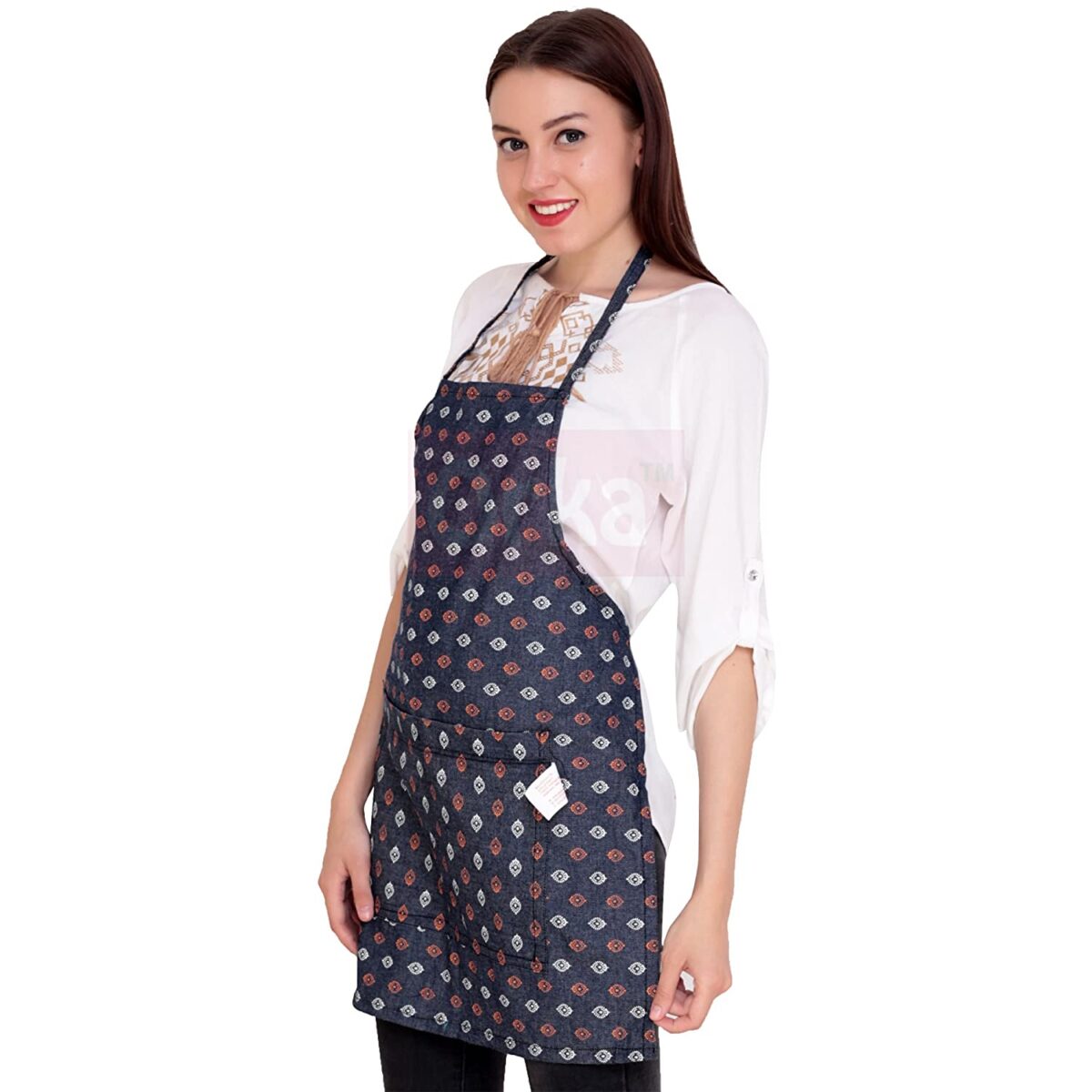 StyleCraft Denim Kitchen Apron with Pockets - Printed - Image 2